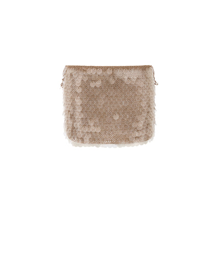 Hand Crochet Sequin Embellished Skirt In Mocha