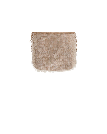 Hand Crochet Sequin Embellished Skirt In Mocha