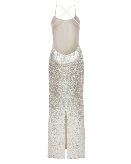 Silver Sparkling Open Back Gown