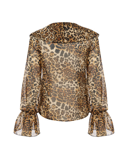 LEOPARD CHIFFON RUFFLED BLOUSE