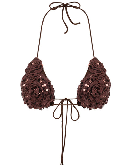 HAND-CROCHET SEQUIN FLOWER BRA TOP IN ESPRESSO