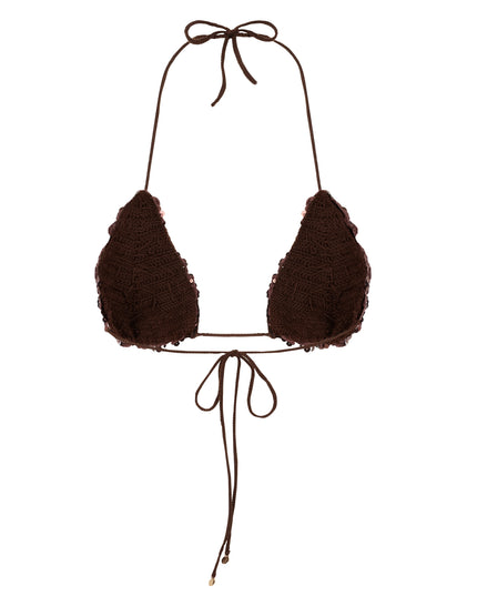 HAND-CROCHET SEQUIN FLOWER BRA TOP IN ESPRESSO