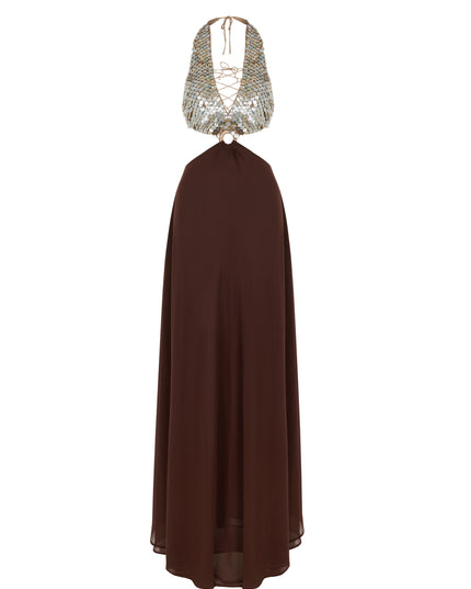 HAND-CROCHET MOTHER OF PEARL CHIFFON GOWN