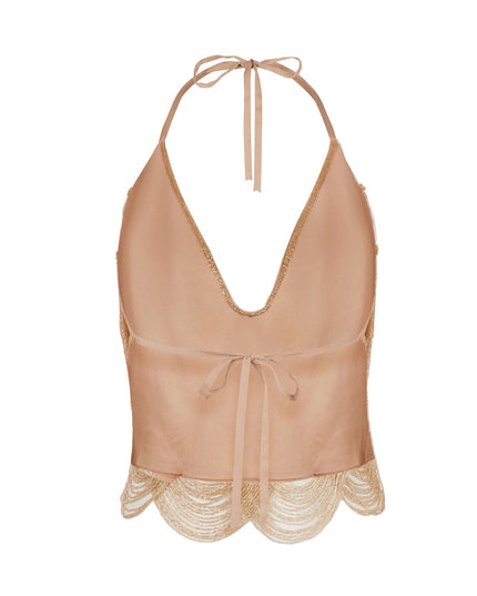 HAND BEADED TASSEL TOP IN CHAMPAGNE
