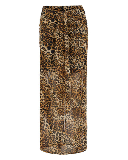 LEOPARD CHIFFON RUCHED MAXI SKIRT