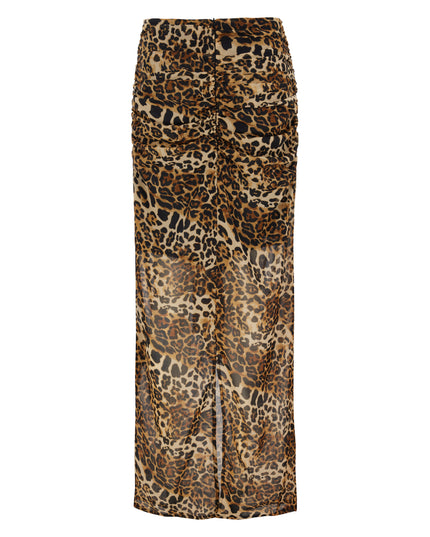 LEOPARD CHIFFON RUCHED MAXI SKIRT