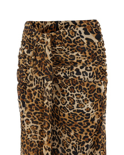 LEOPARD CHIFFON RUCHED MAXI SKIRT