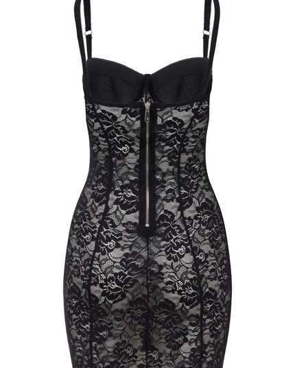 Black lace corset dress.