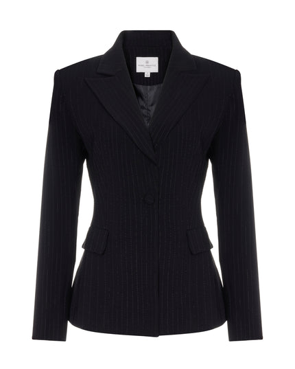 Black suit jacket with metallic pinstripes.