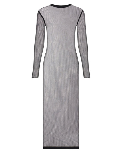 See through ribbed midi dress in tulle.