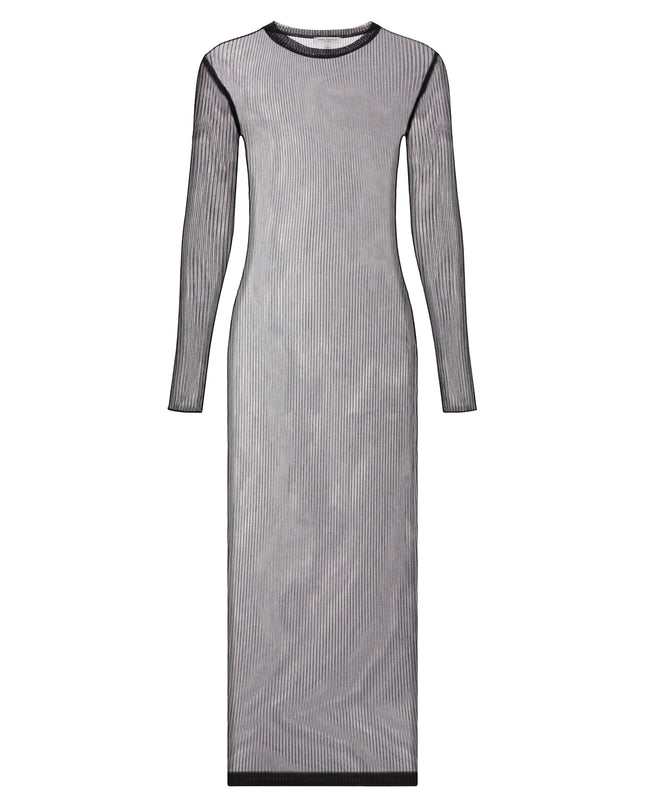 See through ribbed midi dress in tulle.