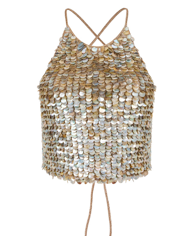 HAND-CROCHET MOTHER OF PEARL TOP