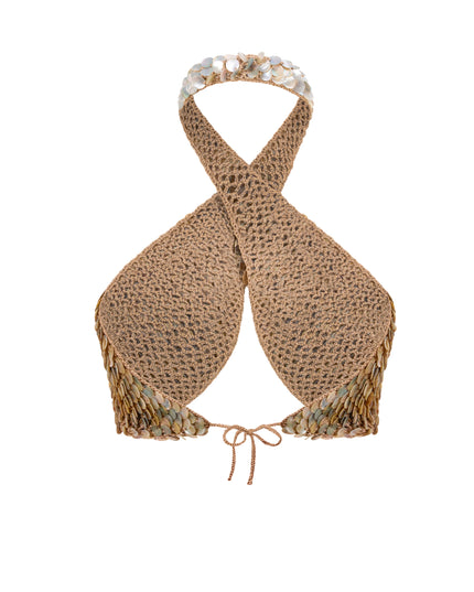 Hand Crochet Mother of Pearl Embellished Cross Top