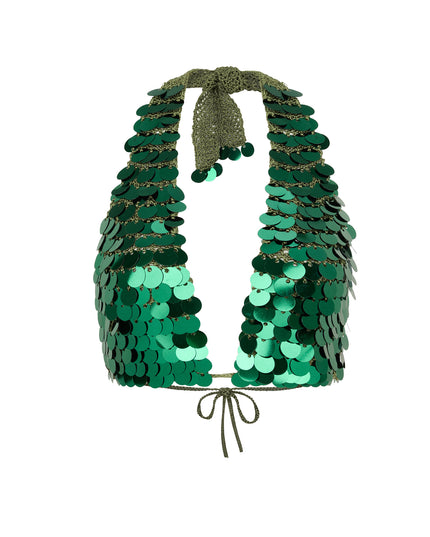 Hand Crochet Sequin Embellished Top in Emerald Green