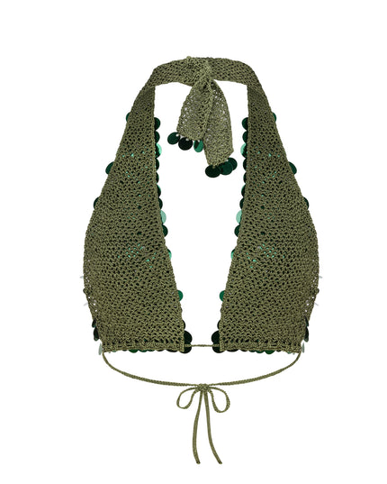 Hand Crochet Sequin Embellished Top in Emerald Green