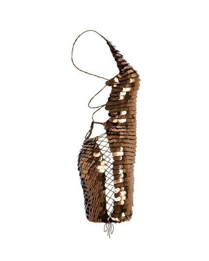 Hand Crochet Sequin Embellished Dress in Bronze