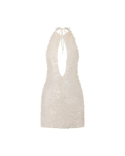 Hand Crochet Sequin Embellished Cut Out Detail Dress in Blanca