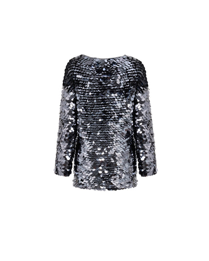 Hand Crochet Sequin Embellished Deep V Neck Dress In Smoke Grey