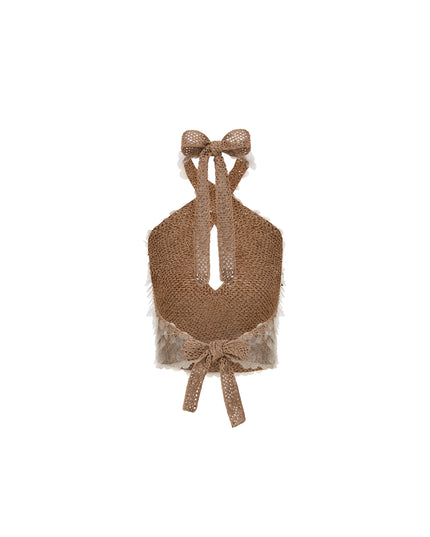 Hand Crochet Sequin Embellished Cut-Out Detail Top in Mocha