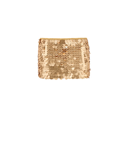 Hand Crochet Sequin Embellished Skirt in Gold