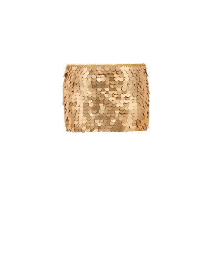 Hand Crochet Sequin Embellished Skirt in Gold