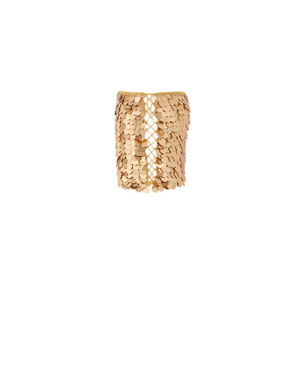 Hand Crochet Sequin Embellished Skirt in Gold