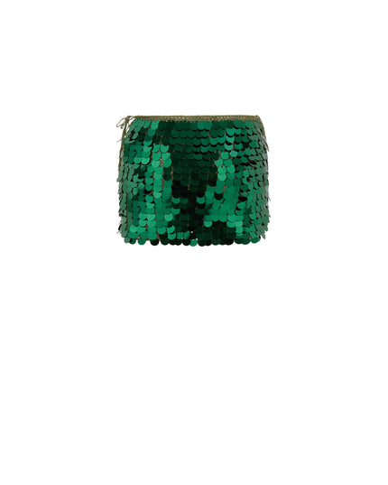 Hand Crochet Sequin Embellished Lace Up Detail Skirt in Jungle