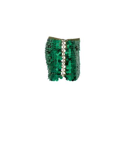 Hand Crochet Sequin Embellished Lace Up Detail Skirt in Jungle