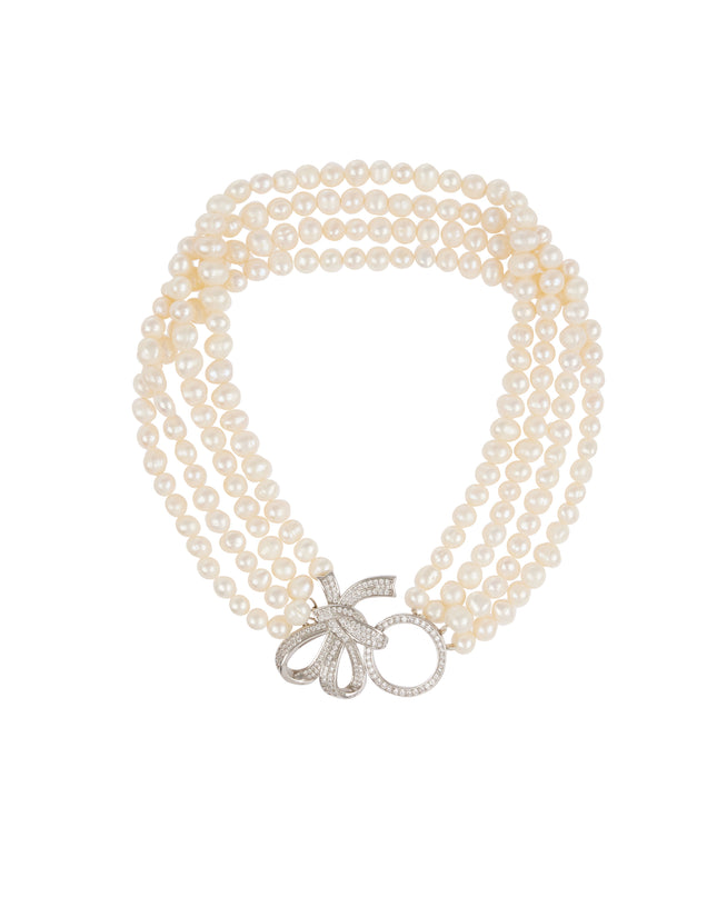 PEARL NECKLACE WITH CRYSTAL BOW CLASP