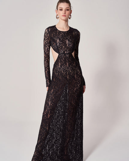 RHINESTONE EMBELLISHED LACE GOWN