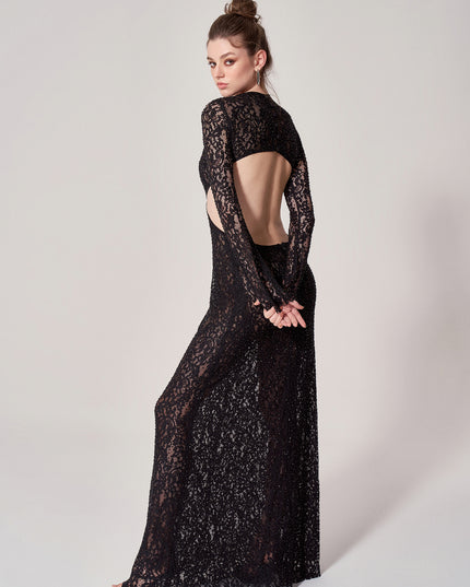 RHINESTONE EMBELLISHED LACE GOWN