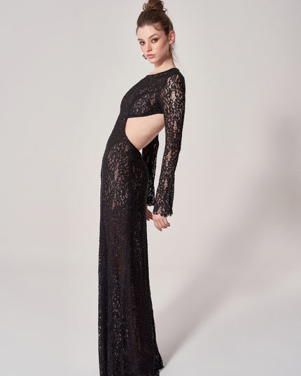 RHINESTONE EMBELLISHED LACE GOWN