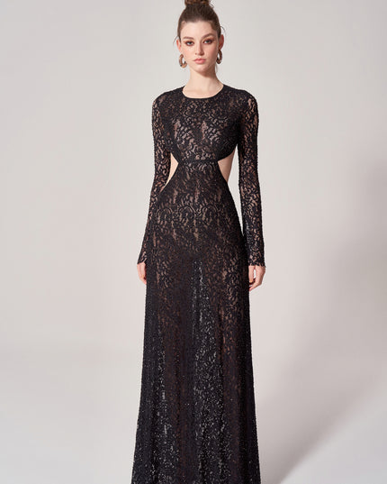 RHINESTONE EMBELLISHED LACE GOWN