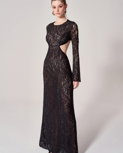 RHINESTONE EMBELLISHED LACE GOWN