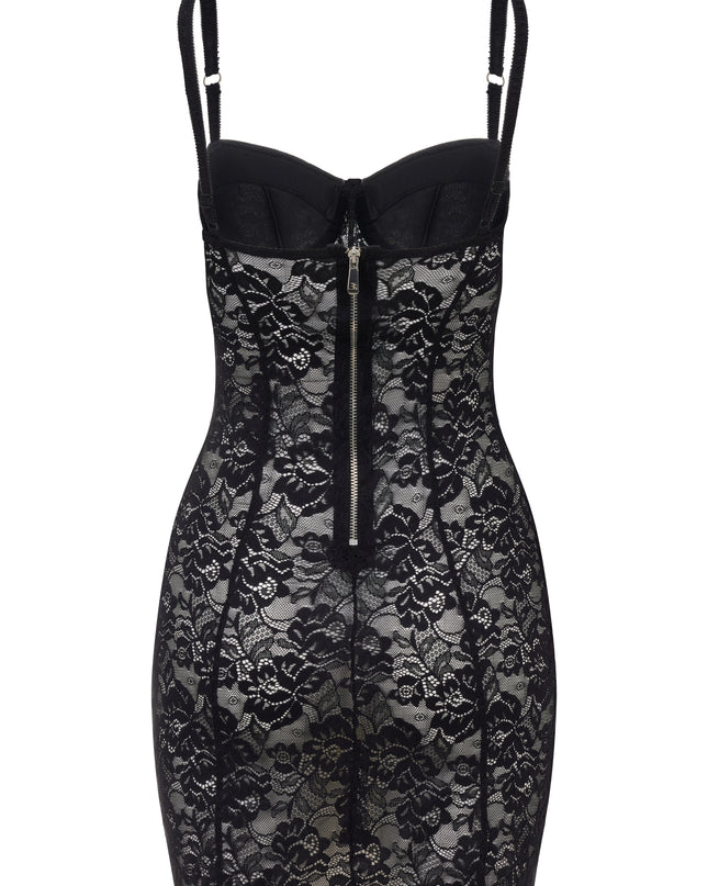 Black lace corset dress.
