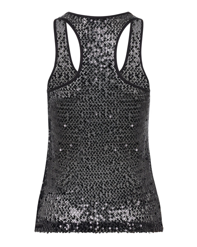 Sheer mesh sequin tank top.