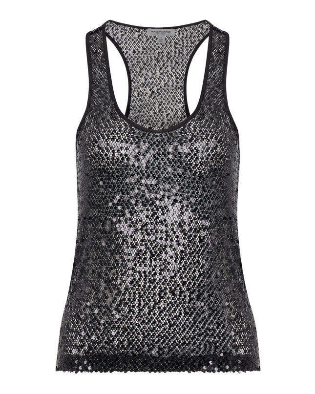 Sheer mesh sequin tank top.